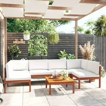 vidaXL 7 Piece Patio Lounge Set with Cushions Cream Solid Acacia Wood