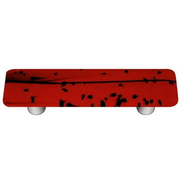 Hot Knobs HK3103-PA Mardi Gras Black with Red Rectangle Glass Cabinet Pull - Aluminum Post