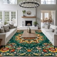thumbnail image 5 of Bohemian Green Flower Pattern Washable Area Rug 6 x 9 ft Vintage Boho Tribal Orange Floral Leaf , Soft Non Slip Rugs Stain Repellent Indoor Felt Carpet for Living Dining Room Bedroom Home Office, 5 of 9