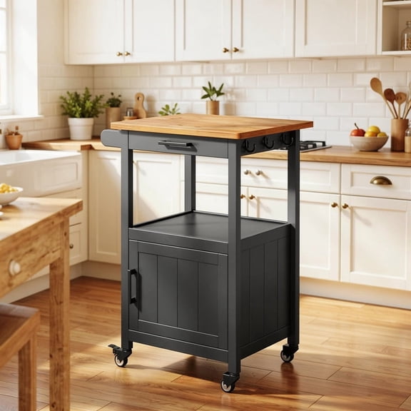 Kitchen Cart, Aiho Kitchen Island on Wheels with Single Door Cabinet for Dinning Room and Kitchen - Black