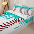 thumbnail image 3 of Castle Fairy Baseball Ice Cream Zipper Twin Comforter Sets with Fitted Sheet and 2 Pillowcases, Ball Gamer Zipper Bedding Set, Teal Red,4-Piece, 3 of 6