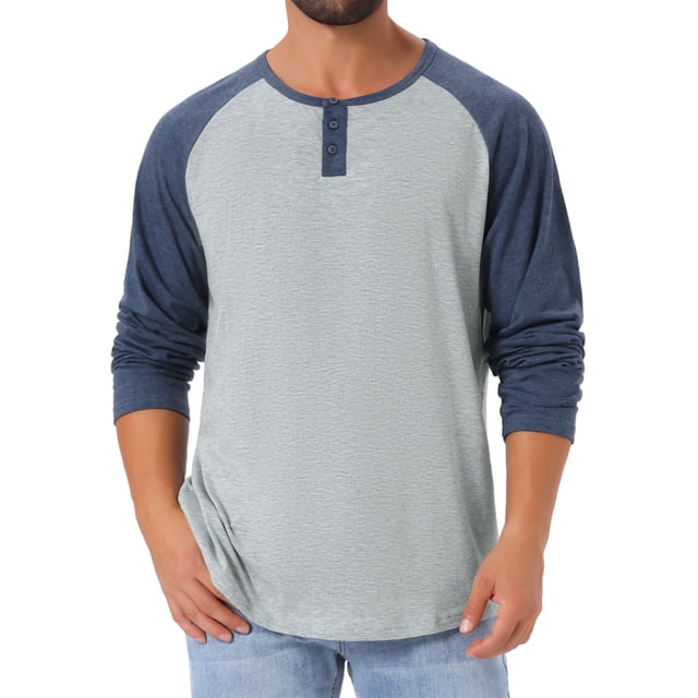 Camisetas de manga larga estilo béisbol para hombres INSPIRE CHIC Edición, Henley, 2XL, gris y azul marino