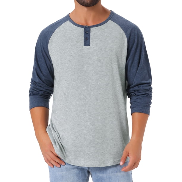 Camisetas de manga larga estilo béisbol para hombres INSPIRE CHIC Edición, Henley, 2XL, gris y azul marino