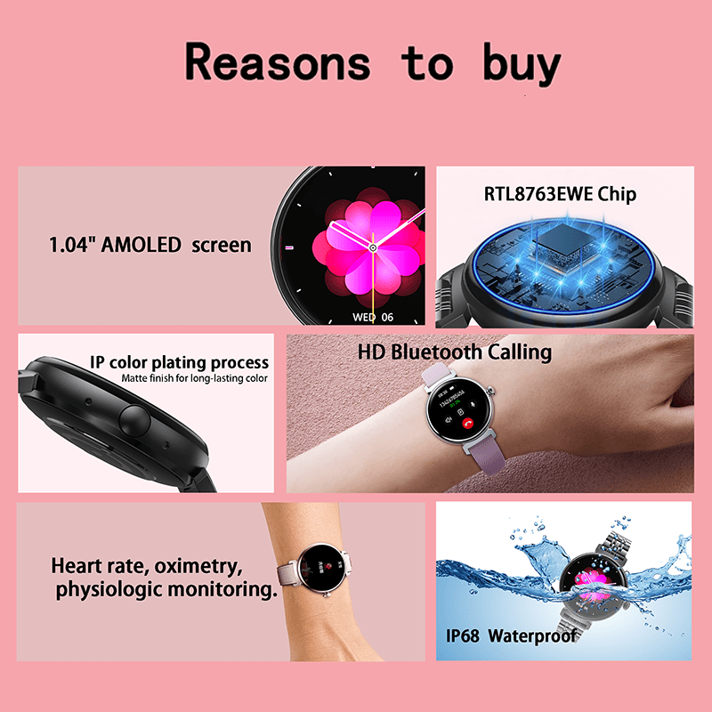DM70 Smart Watch Women's Fashion Sports Watch 1.04 inches Bluetooth Calling Music Health Tracker Sleep Monitoring for Android or iOS