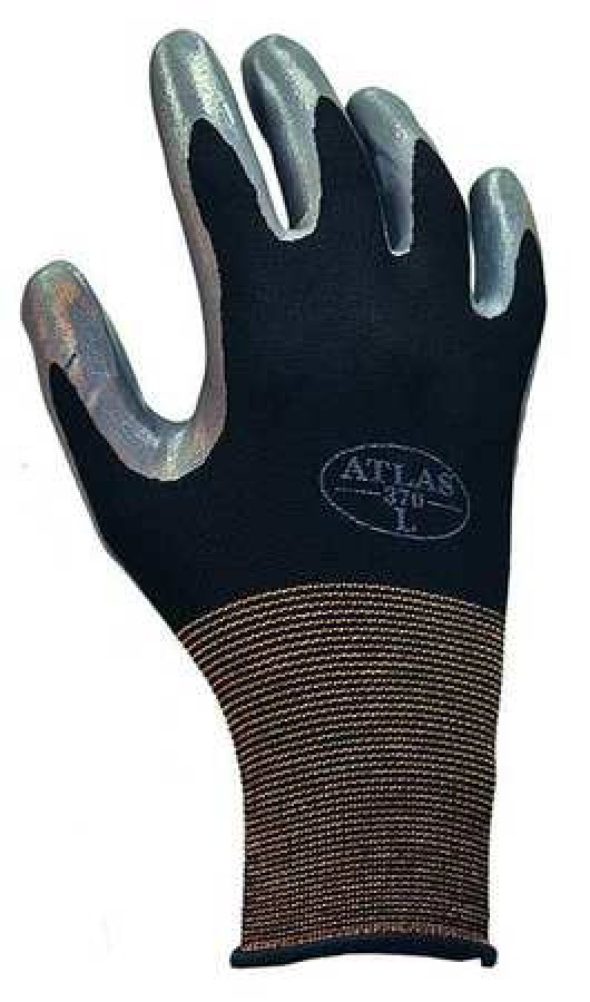 Pack of 12 Pairs Black SHOWA Atlas 370BM-07 Nitrile Palm Coating Glove Medium 