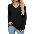 thumbnail image 2 of Womens T Shirts V Neck Long Sleeve Casual Tops Soft Solid Basic Tee Black XL, 2 of 10