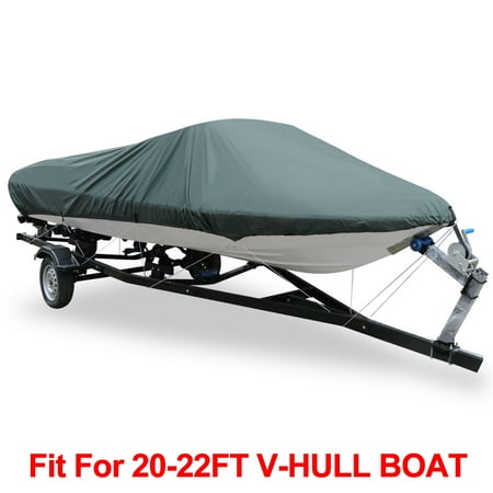 V-Hull 210-Denier Waterproof Boat Cover for 20'-22' Trailerable Fishing Ski Boats Runabout