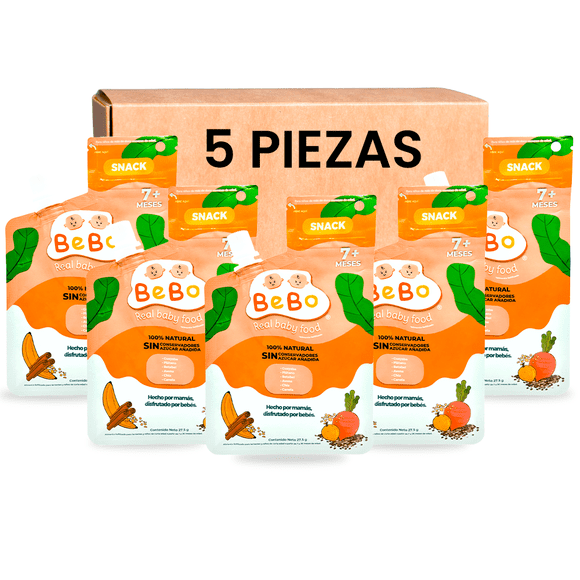 BeBo Papilla Liofilizada de Guayaba para Bebé – Snack Natural con Avena, Plátano, Chía y Canela – Sin Azúcar ni Conservadores – PACK DE 5 POUCH DE 27.5G