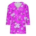 thumbnail image 5 of Cotton T-shirts Women Floral Printed Tee Shirt V Neck 3/4 Sleeve Spring Summer Tunic Tops Graphic Tshirts (L, Purple), 5 of 6