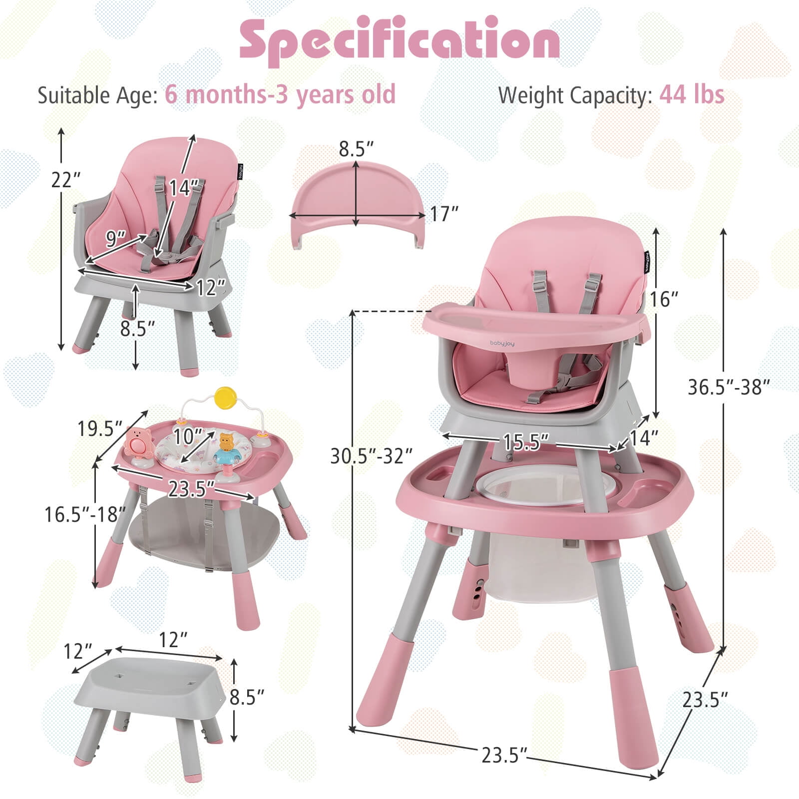 Infans 16-in-1 Baby High Chair with Activity Center Booster Seat Building Block Table