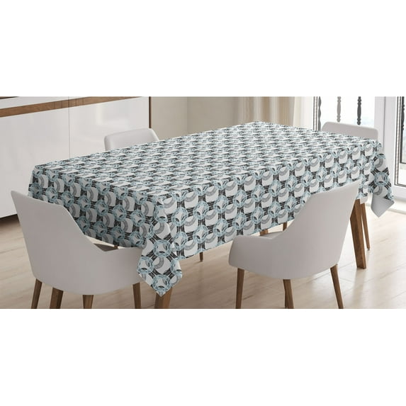 Abstract Tablecloth, Grunge Sketchy Circle Shapes Ornamental Vintage Geometric Forms Print, Rectangle Satin Table Cover for Dining Room and Kitchen, 60" X 90", Pale Blue Black Grey, by Ambesonne