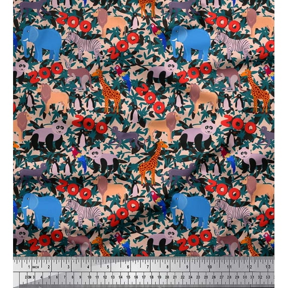 Soimoi Cotton Voile Fabric Leaves,Parrot & Zoo Animals Jungle Print Fabric by The Yard 42 Inch Wide