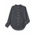 thumbnail image 4 of Cindysus Ladies Casual Solid Color Denim Blouse Shirts Women Elegant Jean Jackets Button Down Business Loose Tops With Pockets Black XL, 4 of 6