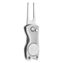 Uxcell Golf Divot Repair Tool Foldable Metal Golf Green Divot Tool with Magnetic Ball Marker Silver