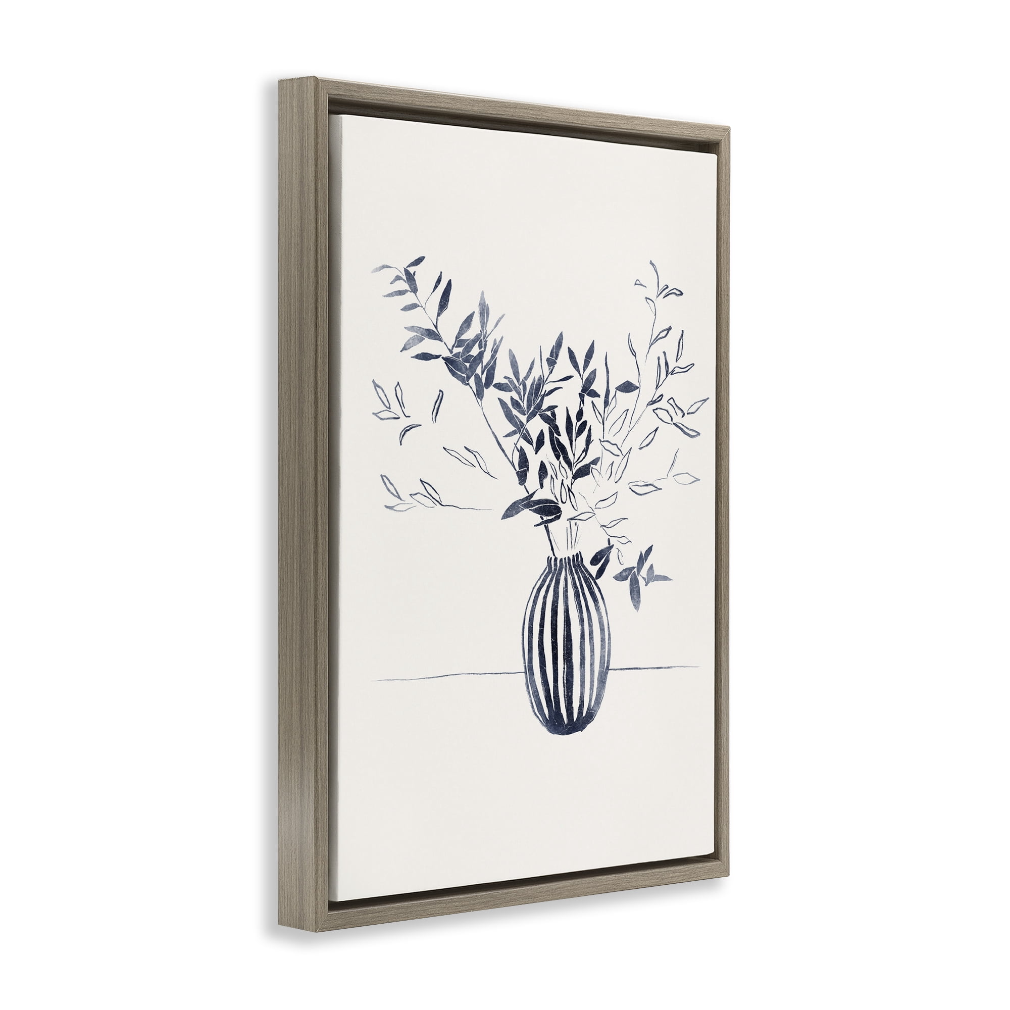 Stupell Industries Minimal Bud Vase Botanical & Floral Painting Brown Floater Framed Art Print Wall Art, 17 x 25