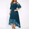 thumbnail image 4 of ICHUANYI Clearance Plus Size Women Sexy Ruffle Strapless Splicing Lace Splicing Short Sleeve Dress(Navy, XXL) ICHUANYI WER2023080801691, 4 of 7