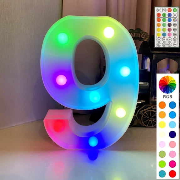 1Pcs Colorful LED Marquee Number Lights with Remote,16 Colors and 4 Modes,Battery Powered, for Party/Wedding/Home/Bar/Christmas Decoration(RGB Number 9)
