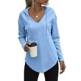 thumbnail image 2 of HAiming Hoodies for Womens Solid Color Long Sleeve V Neck Drawstring Tops Fall Winter Casual Loose Pullover Blouse, 2 of 6