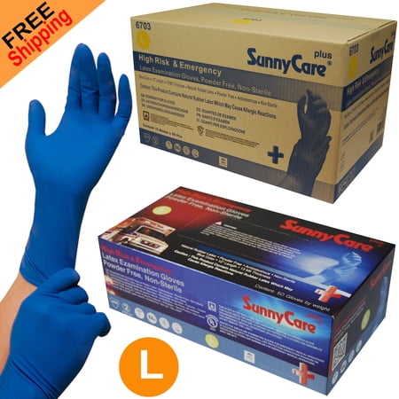 #6703 SunnyCare 500 Powder-Free 13mil NFPA High-risk & Emergency Latex Exam Gloves Size: Large 12 IN LENGTH