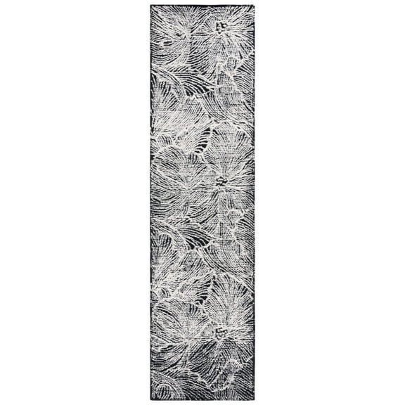 SAFAVIEH Ebony Aaliyah Floral Runner Rug, Black/Ivory, 2'3" x 9'