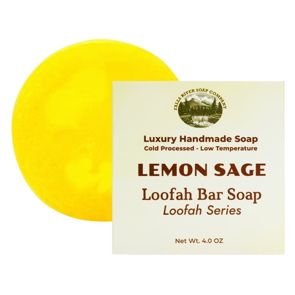 Lemon Sage 4 Oz Natural Luffa Soap Bar - Exfoliating Soap with Loofah Inside - Eco-Friendly, Natural Soap with Loofah Inside - Falls River Soap Company