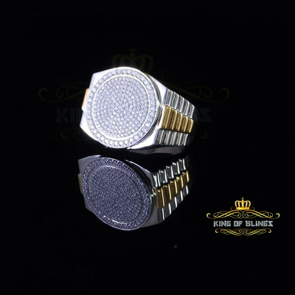 King of Bling's 925 silver Jewelry White 2.50CT CZ Wide Round Mens Adjustable Ring Size 11 to 13