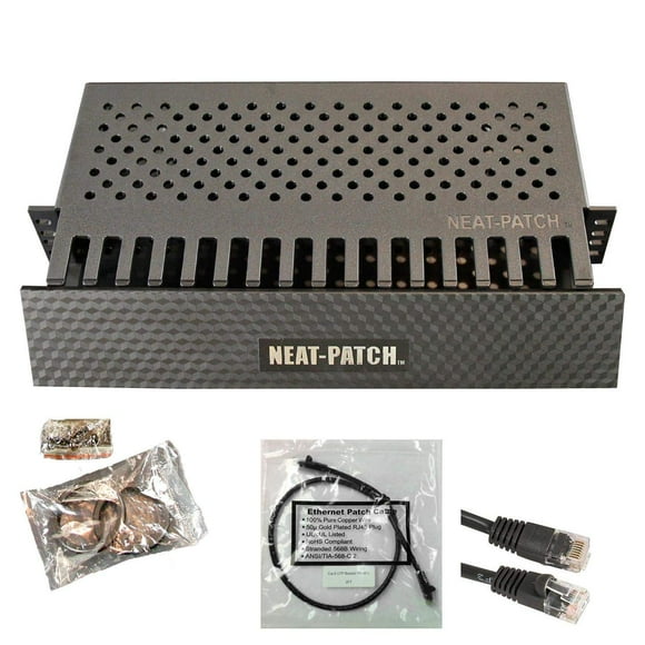 Neat Patch 2U Kit de Gestion de Câbles - 2 Paquets avec Câbles 48 CAT6 Patch (2 Pieds Noir)