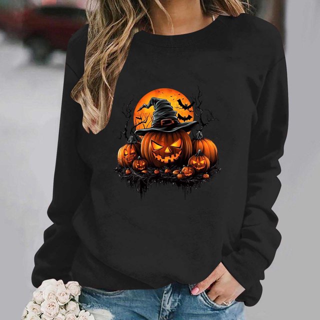 Heisall Womens Sweatshirts Long Sleeve Round Neck Loose Casual Halloween Print No Hood Autumn Winter 2025 New Arrival Fashion Sweatshirts