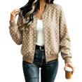 thumbnail image 4 of Xijirk Women Polka Dot Bomber Jacket Zip Up Long Sleeve Ribbed Trim Coat for Spring Fall Daily Wear, 4 of 7