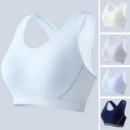 

Naierhg Women Sports Bra Padded Striped Wireless High Elasticity Shockproof Wide Shoulder Strap Breathable Student Bra Women Garment