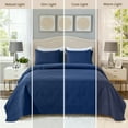 thumbnail image 4 of VCCOEM Quilt Set King Size Lightweight Bedspreads, All Season Coverlet, 3 Piece (1 Quilt, 2 Pillow Shams), Coin Pattern, Navy Blue, 4 of 10