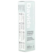 Davids Natural Toothpaste for Teeth Whitening, Peppermint, Antiplaque, Fluoride Free, SLS Free, EWG Verified, Toothpaste Squeezer Included, Recyclable Metal Tube, 5.25oz