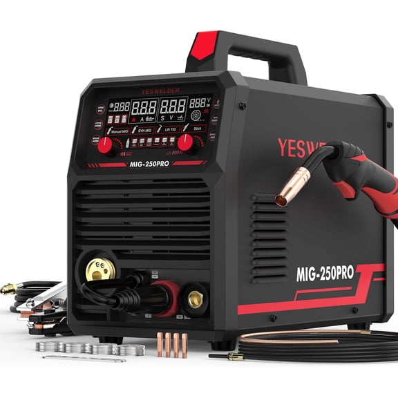 ZJQYDS MIG-250 PRO Aluminum MIG Welder, 250Amp 220V Advanced Digital Display, MIG/Pulsed MIG/Flux Core/Aluminum MIG/Lift TIG/Stick 6-In-1 Multiprocess Welding Machine, Spool Gun Compatible