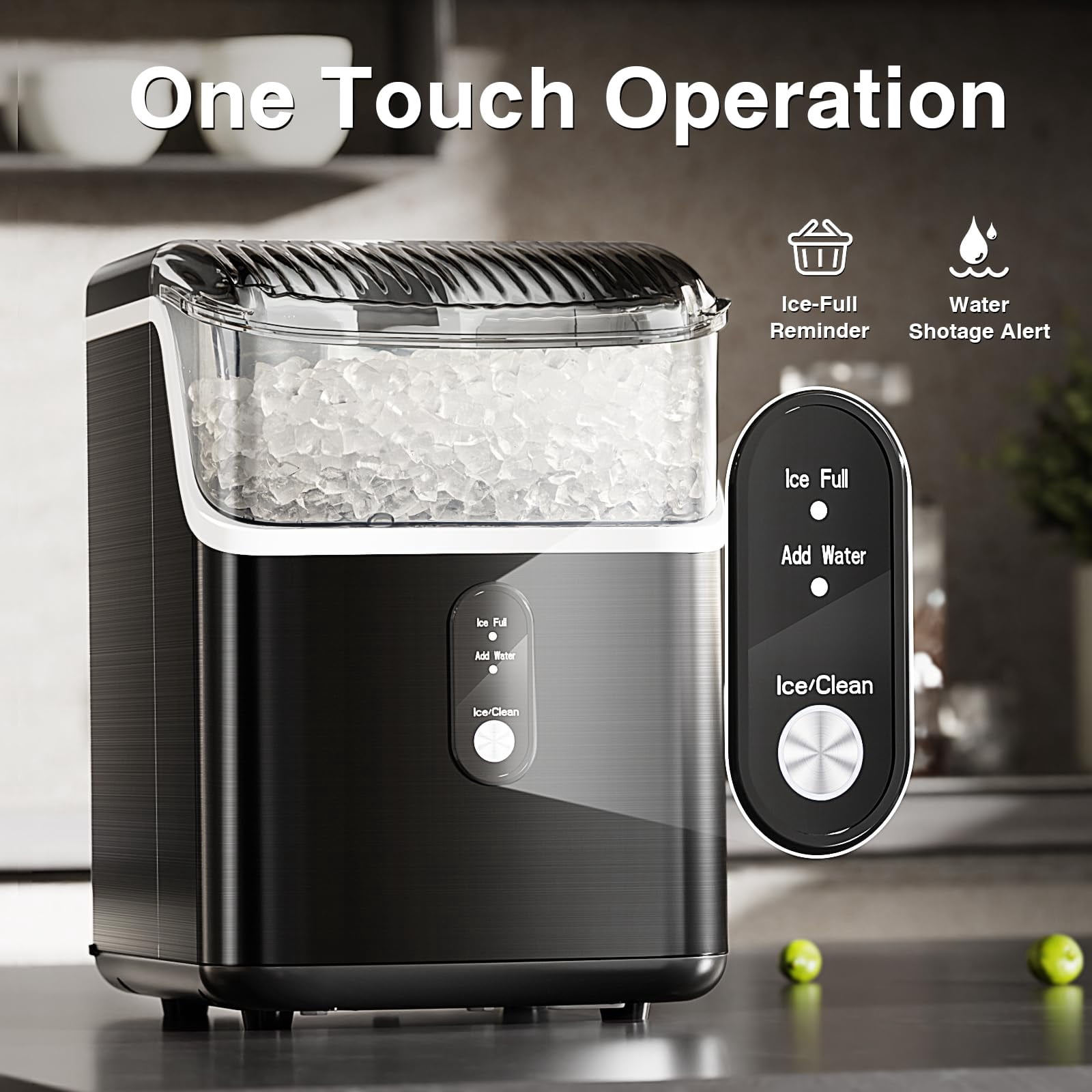 FREE VILLAGE Nugget Ice Makers Countertop,Pebble Ice Maker Machine with Soft Chewable Ice,35lbs/24H,Self-Cleaning,One-Click Operation,Stainless Steel, Crushed ice Maker for Home Kitchen Office
