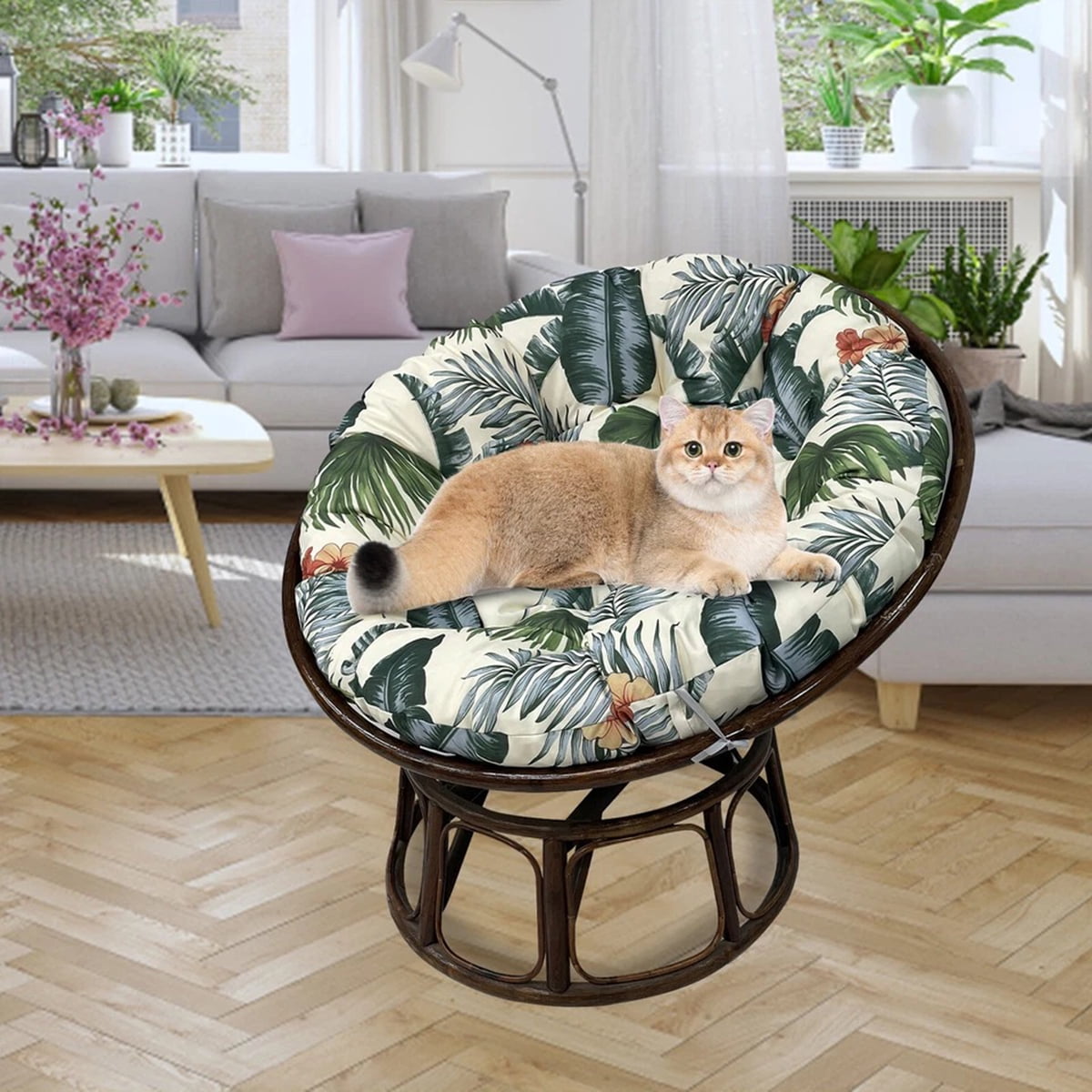 Eurhowing 51 Inch Papasan Cushion Replacement, 5" Thick Water-Resistant Round Cushion, Outdoor Patio Swing Papasan Chair Pad, Hawaiian
