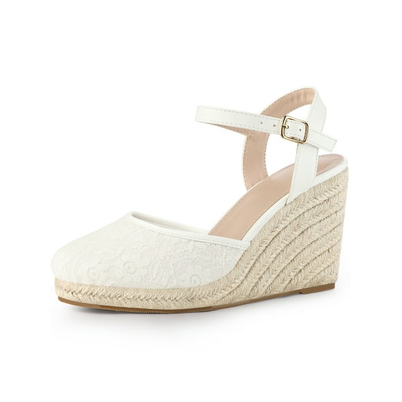 BLISSFUL STEP Women's Espadrille Platform Closed Toe Lace Wedge Heel Sandals 8.5