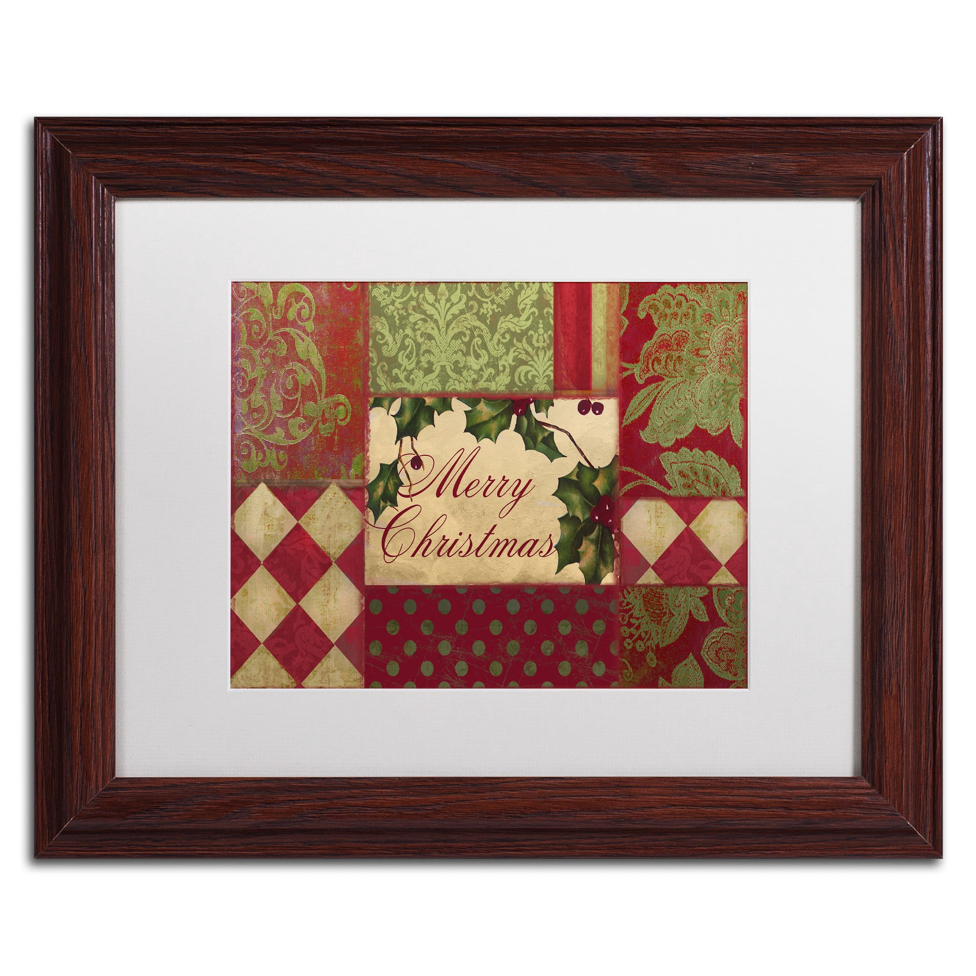 Trademark Fine Art "Merry Christmas Patchwork I" Canvas Art by Color Bakery White Matte, Wood Frame