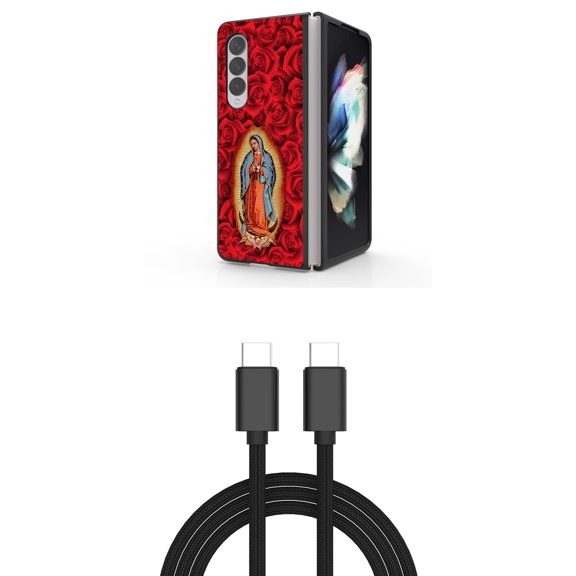 Accessory Bundle for Galaxy Z Fold 4: Slim Snap-On Case (Virgin Mary), PD Power Delivery USB-C to USB-C Cable (3 Feet)
