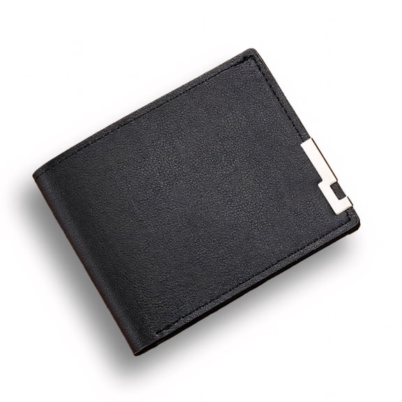 Mindara Men's Slim Wallet, PU Leather, 4 Card Slots, 2 Cash Pockets, Black