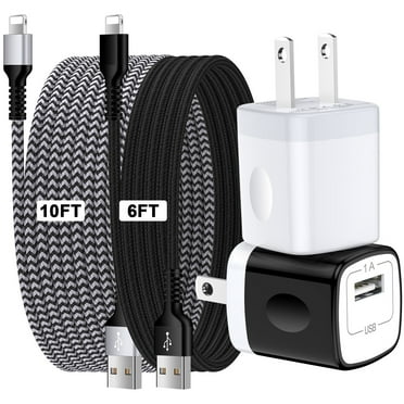 GAEF USB Charger Compatible for iPhone,Fast Charging Cord 10ft/6ft Nylon Braided Cord,Wall Charger Block Plug Box Adapter USB Charger Cable,Fast Charger Cable Compatible for iPhone,Black White
