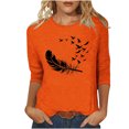 thumbnail image 1 of Dadaria T-Shirt pour Femmes Orange Manches 3/4 Col Rond Été Chandail Blouses 2TG, 1 of 4
