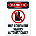 thumbnail image 1 of This Equipment Starts Automatically Sign, OSHA Danger Sign, (SI-3898) 10x7 Aluminum, 1 of 1