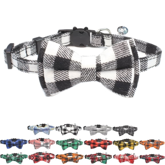 GASTROPOD 2026 New Breakaway Cat Collar with Bow Tie and Bell for Small Med Cat Cat Bowtie Collar for Indoor, Party, Photoshoot, Travel (Black and White)