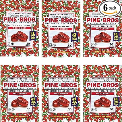 Pine Bros. Sugar Free Wild Cherry Gummy Sore Throat Drops, 24 Count