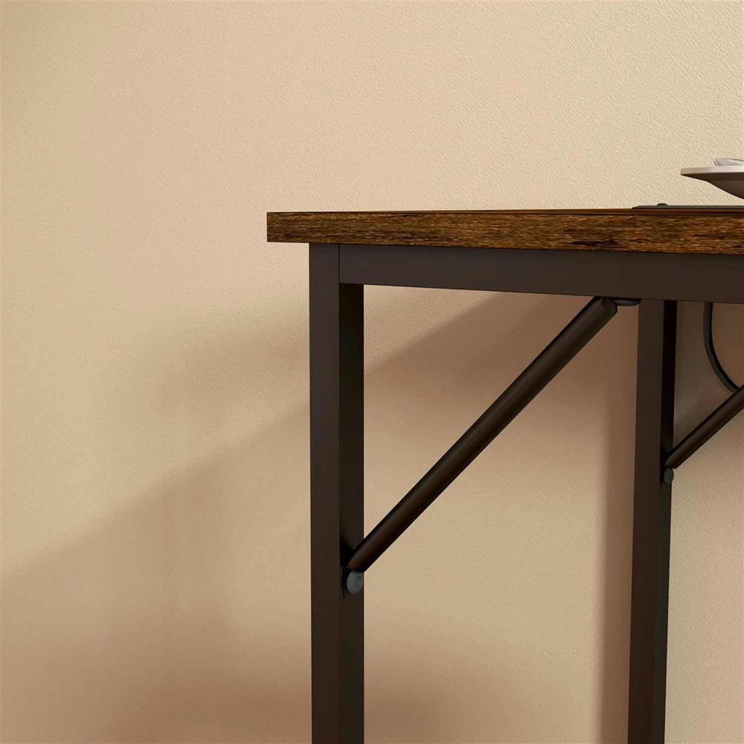 Demi Bonn 70" Industrial Bar Tables with Charging Station, Steel Rectangular Bar Height Pub Table for 4 to 6 People for Dining Room, Home Office, Brown