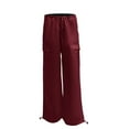 thumbnail image 3 of Olyvenn Stylish Women's Plus Size Casual Cargo Pants Parachute Pants with Pockets Solid Color Lightweight Drawstring Elastic Waist Leggings for Young Girls Love Wine 10, 3 of 4