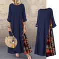 thumbnail image 3 of European and American Autumn Vintage Flower Round Neck Contrast Button Stitching Seven-point Sleeve Dress, 3 of 6