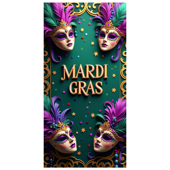 Mardi Gras Party Banner Decorations Feather Mask Backdrop for Celebration Photography Props Carnival Event Supplies Festive Green Purple Theme Decor