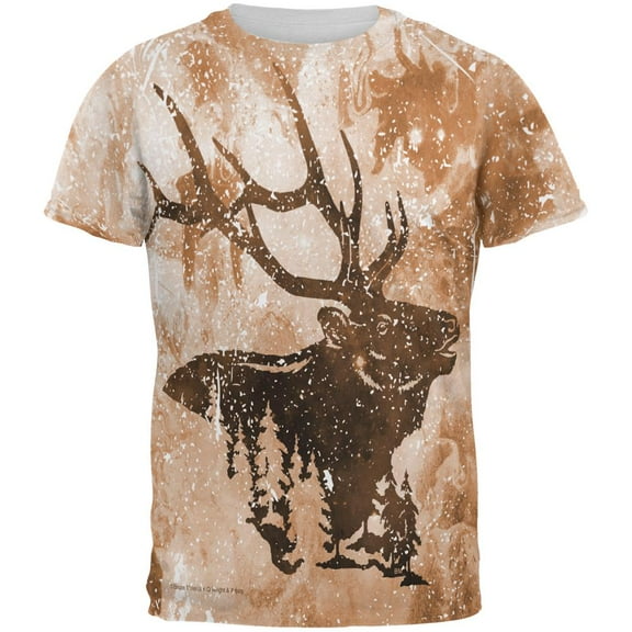 Distressed Brown Elk Silhouette All Over Mens T Shirt Multi LG