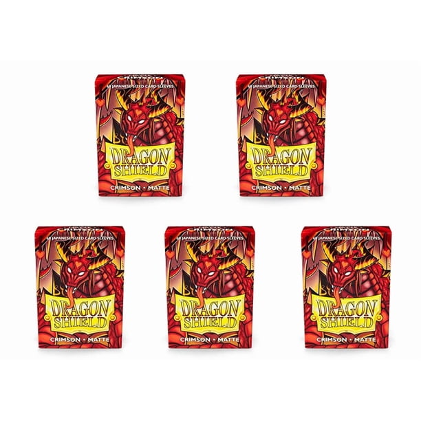 Paquete de 5 paquetes de fundas para tarjetas de 60 quilates con diseño de escudo de dragón mate japonés., Carmesí